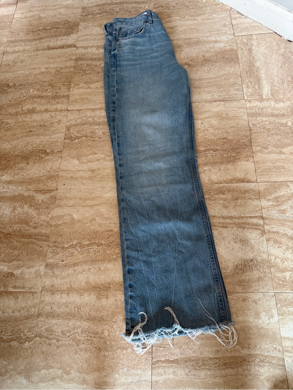 Zara Blue Wide-Leg Jeans with Raw Hem